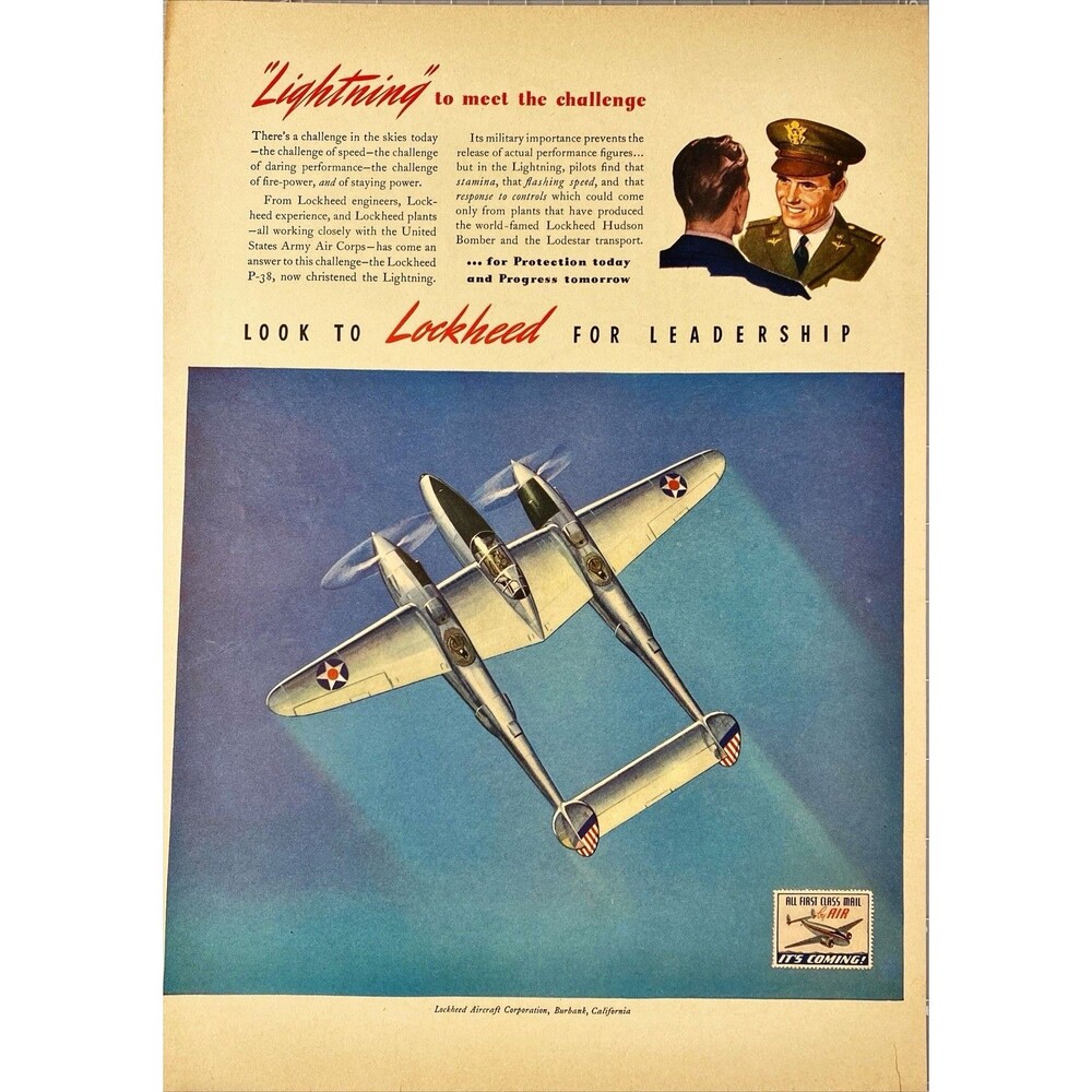 Lockhead Aircraft Corp. "Lighting Fighter Plane meets the Challenge" Ad 1940-41